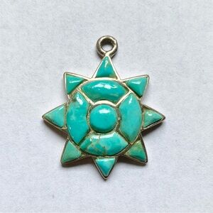 Silver and Turquoise Inlay Sunburst Pendant
